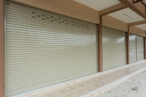Roller shutter door in warehouse building